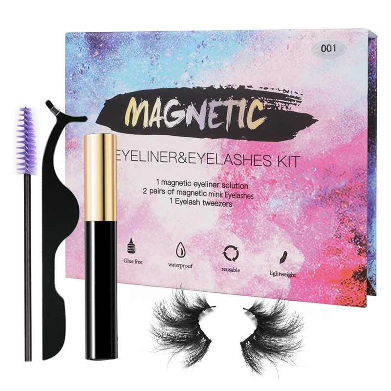 

2021 New Style 2 Pairs 25mm Mink Magnetic Eyelashes With Eyeliner pen eyelashes magnetic packaging, Natural black