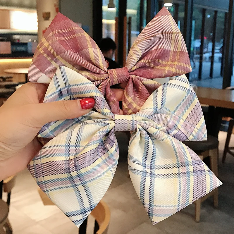 

JuHu Girl's Plaid Bow Hairpin Korean Ins Net Red Super Fairy Uniform Versatile Back Of The Head Clip Headdress Factory, As shown in the figure