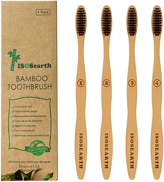 

vegan friendly biodegradable eco bamboo toothbrush and zero waste package products and one set equals 5pcs