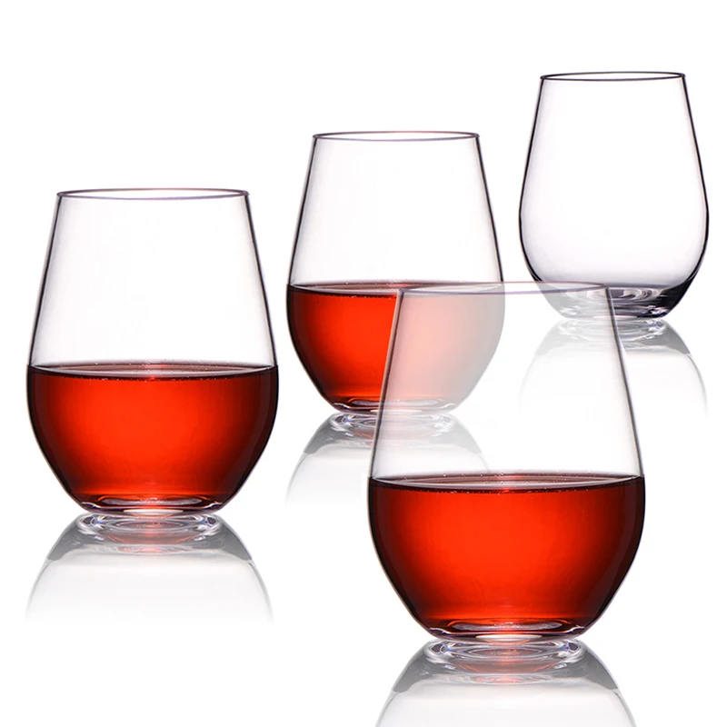 

Elegant and Practical Unbreakable Stemless Plastic Wine Glass Shatterproof Tritan Cups, Transparent or customized color