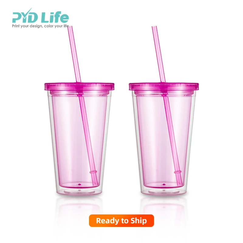 

Hot Selling PYD Life Cups Custom Logo Reusable Plastic Water Tumbler With Lids and Straw, 6 colors