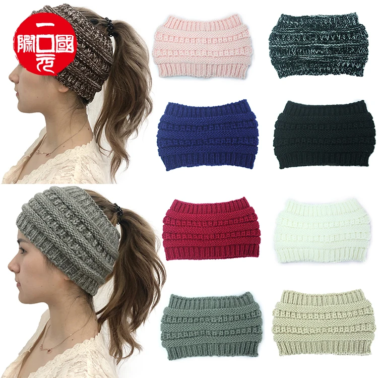 

Widened empty top striped woolen hat headband
