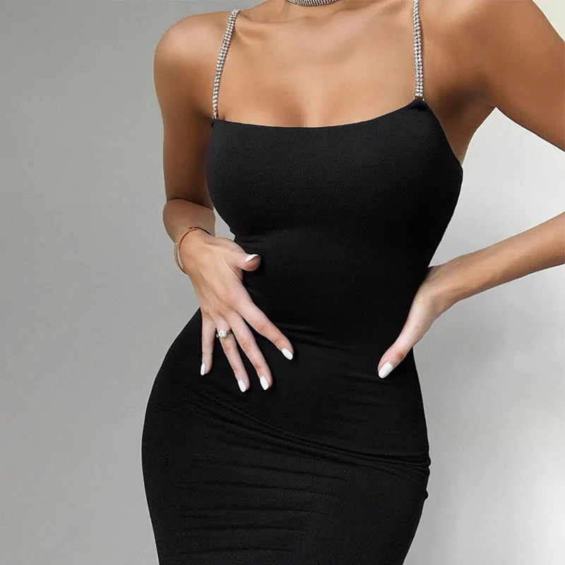

X00174M Hot style sexy slim halter dress 2020 summer new fashion backless package hip Sexy low-cut dress, Black