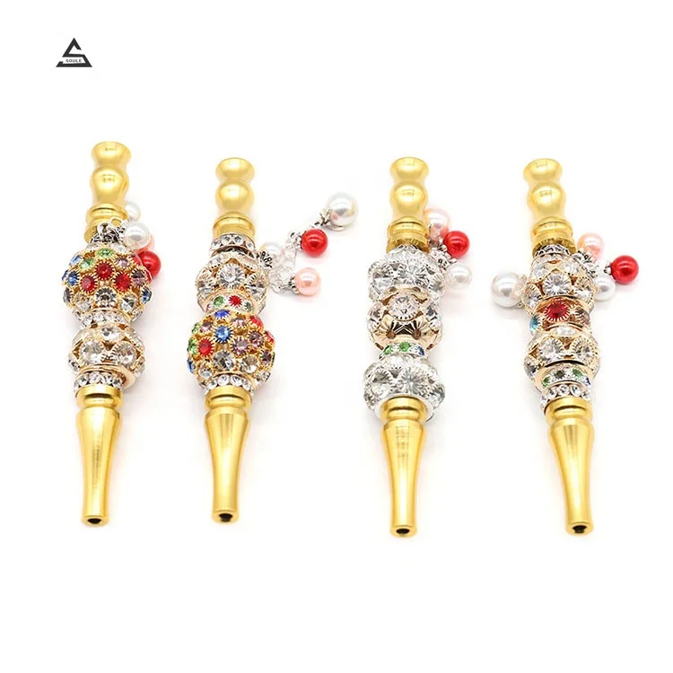 

pendants with diamonds and golden cigarette holders pipe, circular filter cigarette holders, male creative metal Cigarette tube