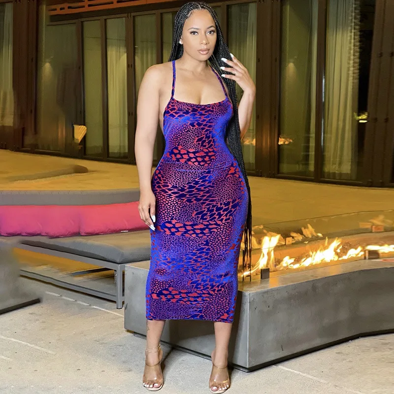 

H6618 - women fashion casual sleeveless halter backless maxi dress