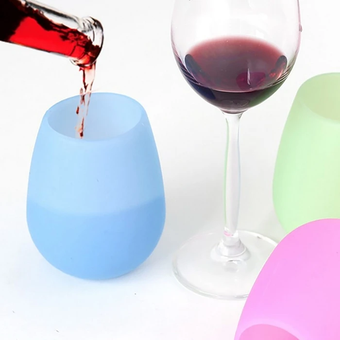 

Hot silicone wine glass colored stemless silicone cup unbreakable soft egg shape red wine glasses 400ml drinkware