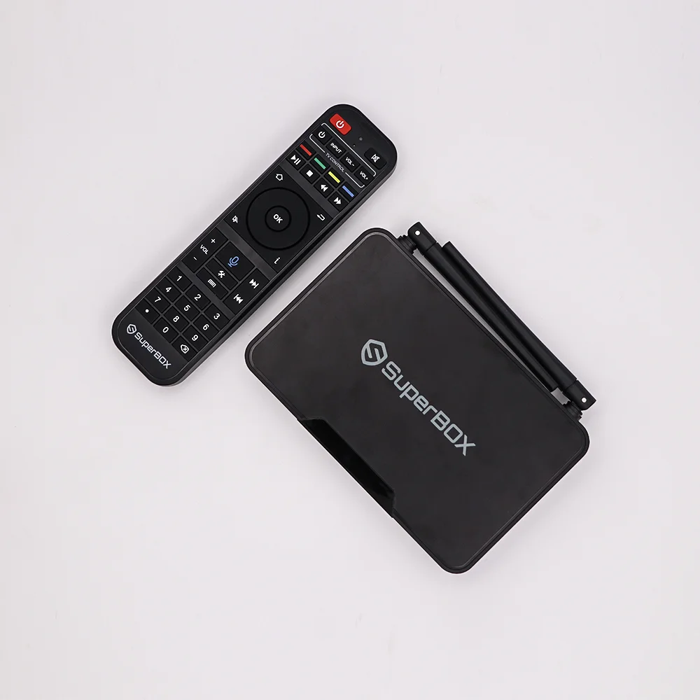 

Superbox S3 Pro Android 9.0 set top box with voice control hotkeys functions Support remote and playback