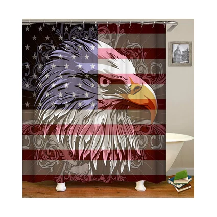 

American Flag Eagle Shower Curtain, Country Fourth of July Independence Day Shower Curtain For Bathroom/, Customized color