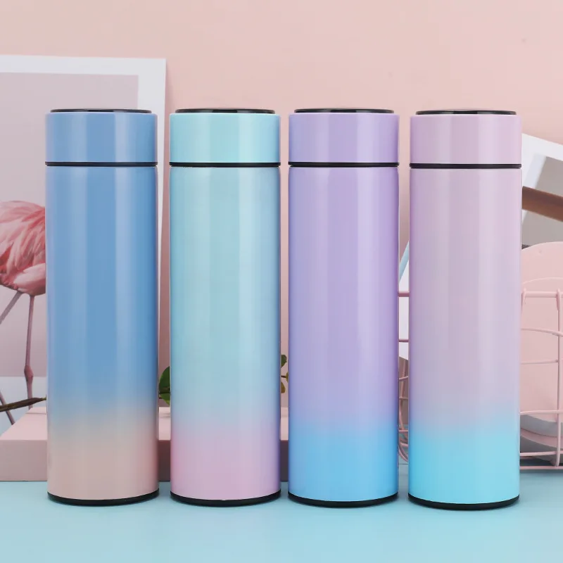 

Hot Sale Low MOQ Double Walled Insulated 18/8 Stainless Steel Vacuum Sport Thermal gradient color ECO Smart Water Bottle, Customized color