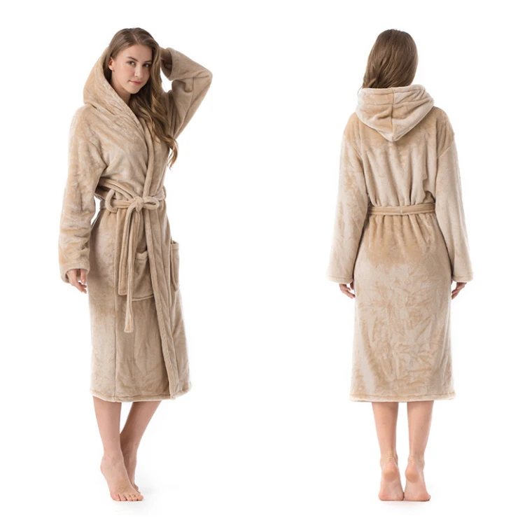 

Womens hooded pajamas plush fleece bath robe ladies flannel robe ready to ship