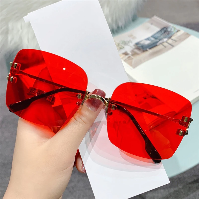 

2021 Rimless Stylish Designer Sunglasses New Fashion Square Sunglasses For Women Sunglasses glasses for girls