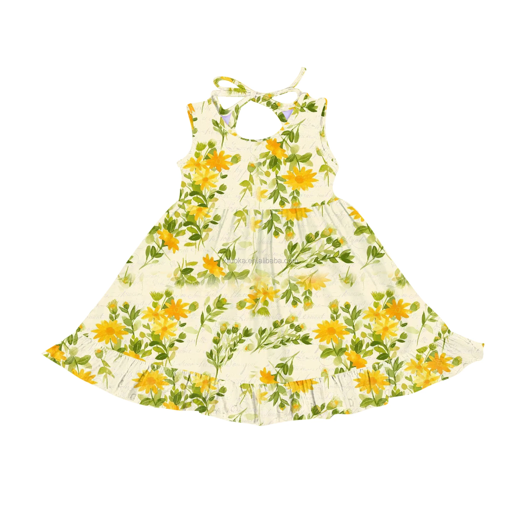 

Factory wholesale Sping Baby Dresses Soft Kids Clothing Green Plant Girl Dress, Picture