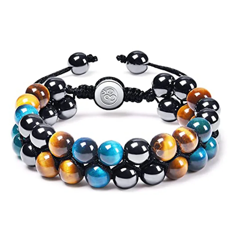 

8mm Tiger Eye Bracelet for Men Jewelry Yoga Meditation Double-layer Handmade Adjustable Natural Gemstone Beaded Bracelet