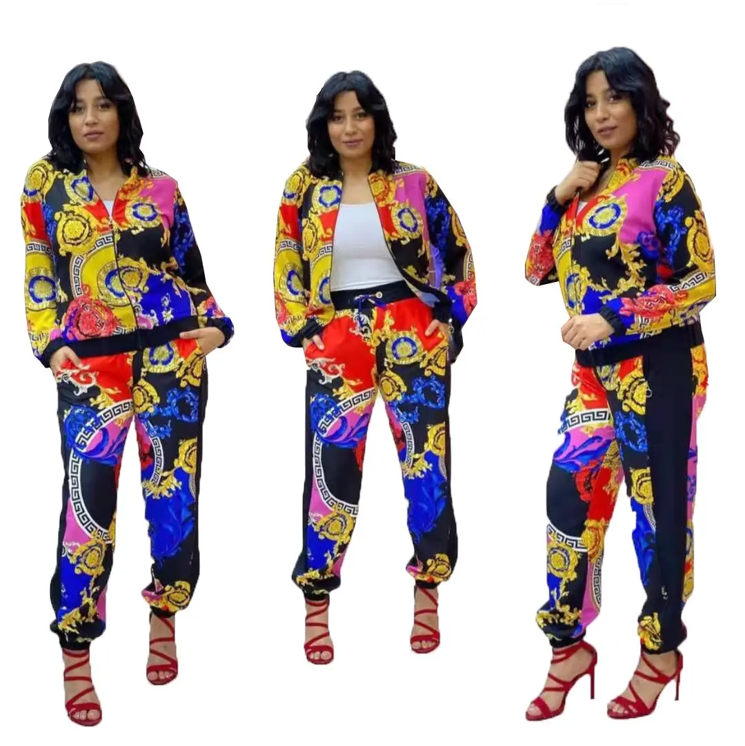 

Wholesales African Catwalk Print Stitching Plus Size Pant Set