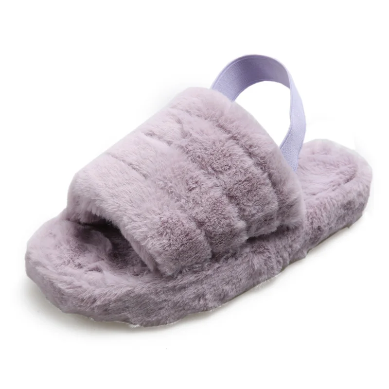 

purple fur slide fur slide for women with strap custom fur slide, 12 colors