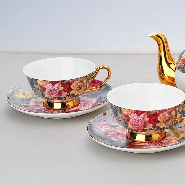 Flower bone china tea set with elegant design