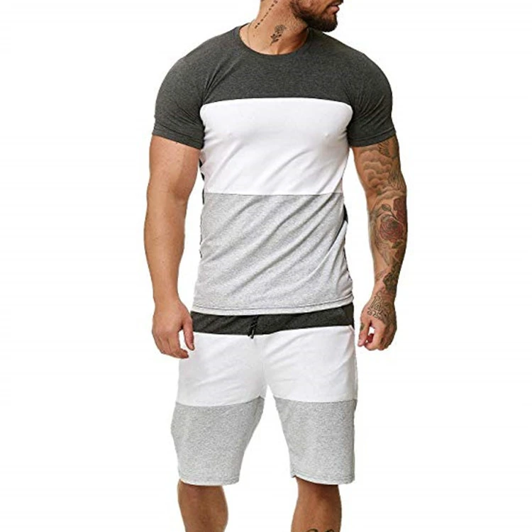 

QC - RDX01 Newest style 2021 men summer shorts set patchwork gym clothing wholesale good quality cotton shirt and shorts set, Customized color