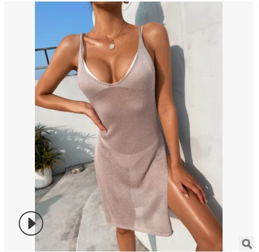 

B64015A 2021 Europe and the United States new beach sexy knitted hollow out bikini shirt