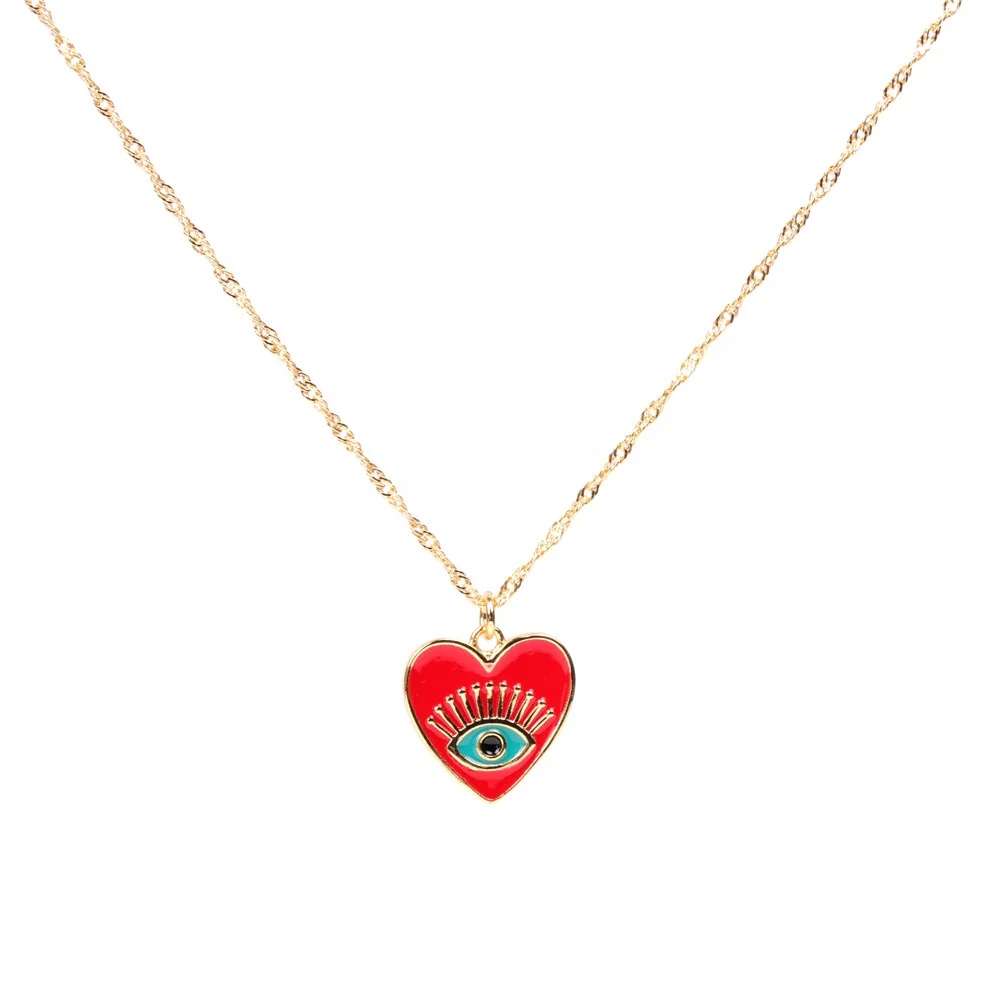 

Fashion INS Trend Enamel Necklace Eyes Love Peach Heart Necklace Women Brass Chain Necklaces Elegant Jewelry