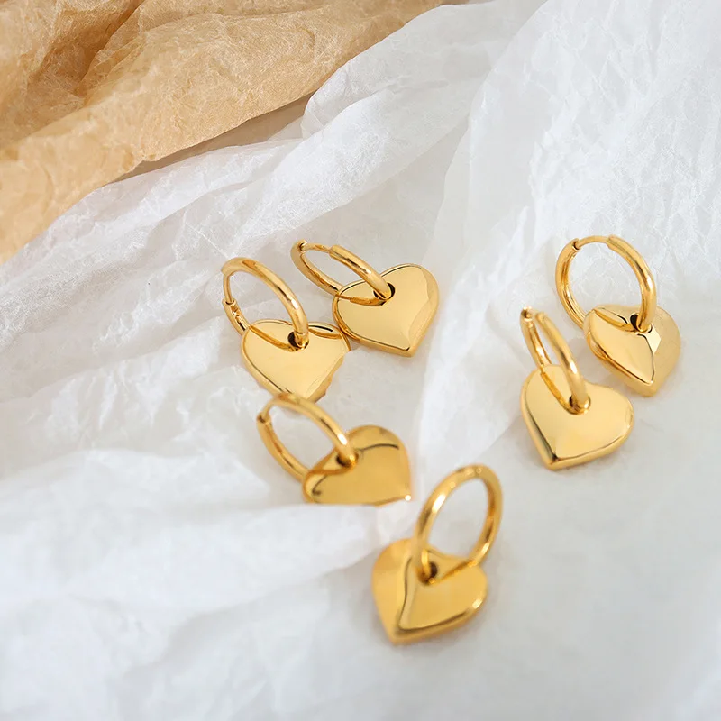 

Pretty Design Love Heart Pendant Earrings Stainless Steel 18k Gold Heart Shape Earrings pendientes de acero inoxidable