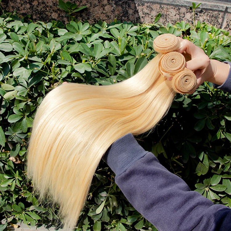 

Russian Cuticle Aligned #613 Platinum Weft Bundles, Wholesale Grade 9A Brazilian Virgin Blonde Hair Bundles With Lace Frontal, #613 blonde hair weave