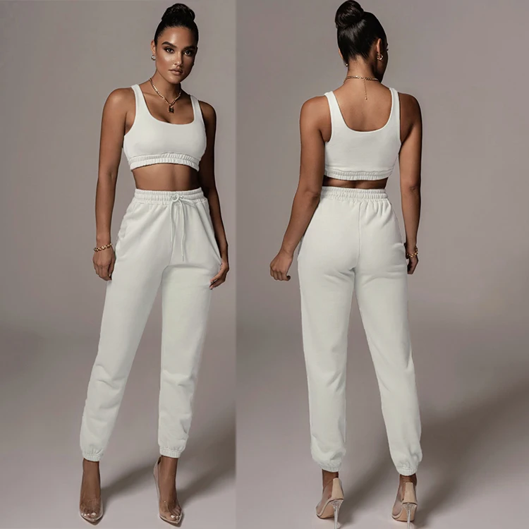 

Hot Selling Solid Color Tank Top Casual Winter Two Piece Set Women Clothing 2020 Pant Set Women 2 Piece Outfit Set Clothing