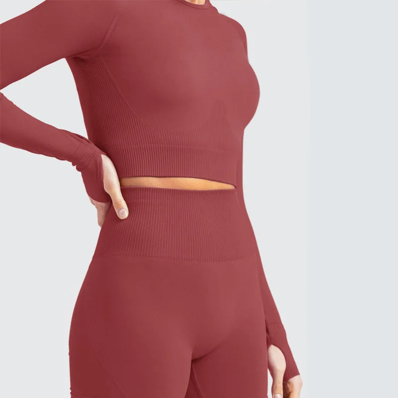 

Customized bodysuit Seamless top long Sleeve Activewear Solid Gym Wear Yoga Apparel Fitness Wear