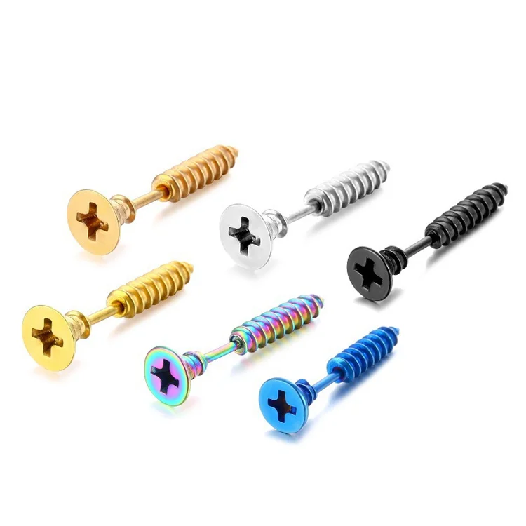 

Wholesale Titanium Steel Stainless Steel Colorful Korean Style Threaded Screws Earrings Piercing Jewelry