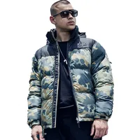 

wholesale custom winter windbreaker men's hunting camo puffer cotton padded bubble down bomber jackets coats for men with hoodie