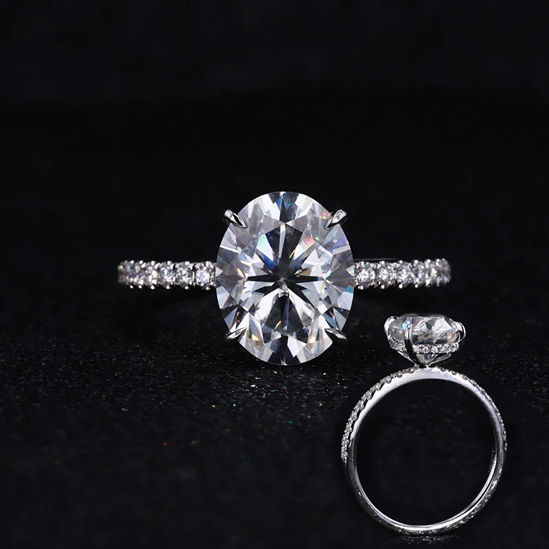 

Hidden Halo Jewelry 14K/18K White gold Brilliant Oval Shaped Moissanite Women's Engagement Rings