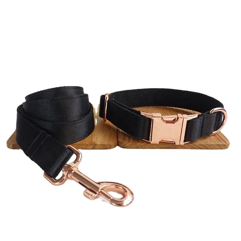 

Custom Personalized Logo Quality Metal Buckle Black Dog Leash and Collar Sets