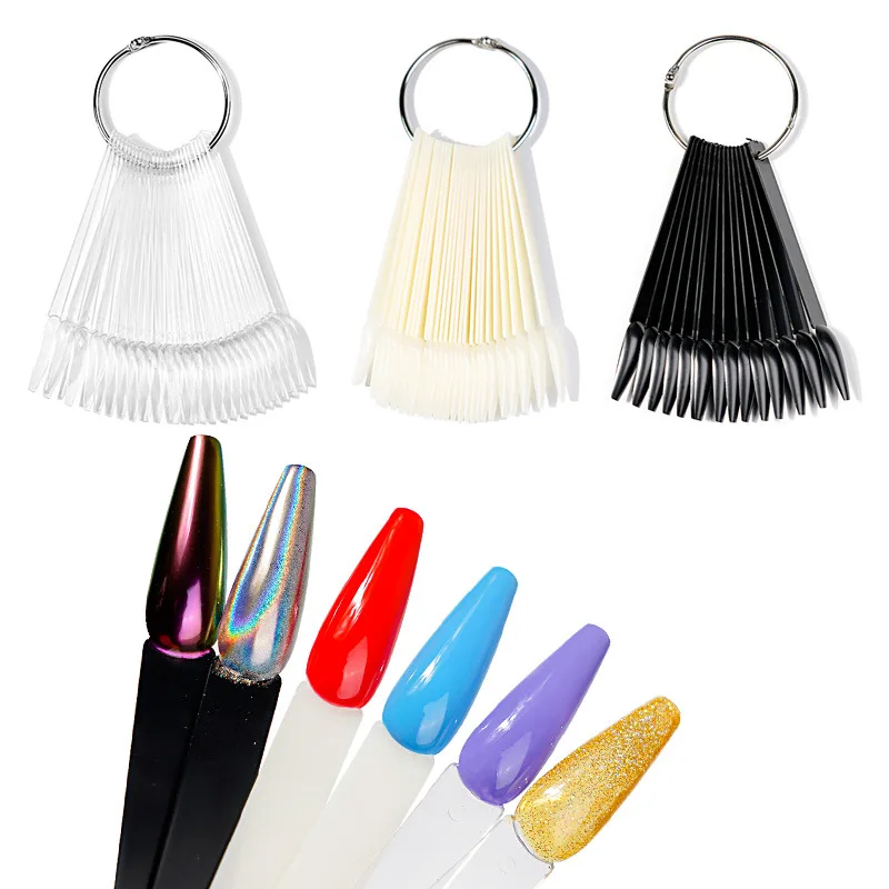 

Ballerina Clear Nature Black False Tips For Nail Art Display Oval Fan Style Nail Swatch Polish Stand Tips Practice Manicure Tool