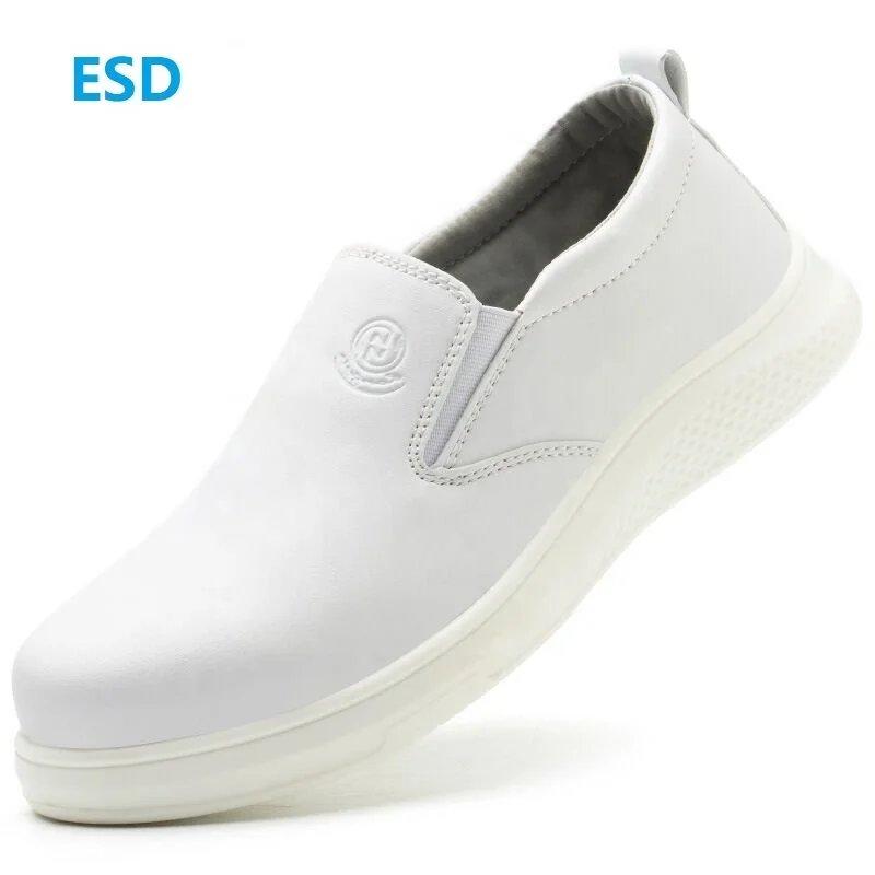 

ESD Safety Shoes Men and Women Microfiber upper Breathable Light weight industrial working Composite Toe Safety Shoes, White, black