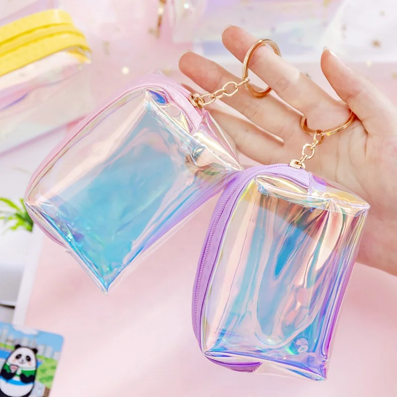 

2021 New Promotional Custom Holographic Transparent PVC Coin Purse with Keychain, 4 colors or customized colors