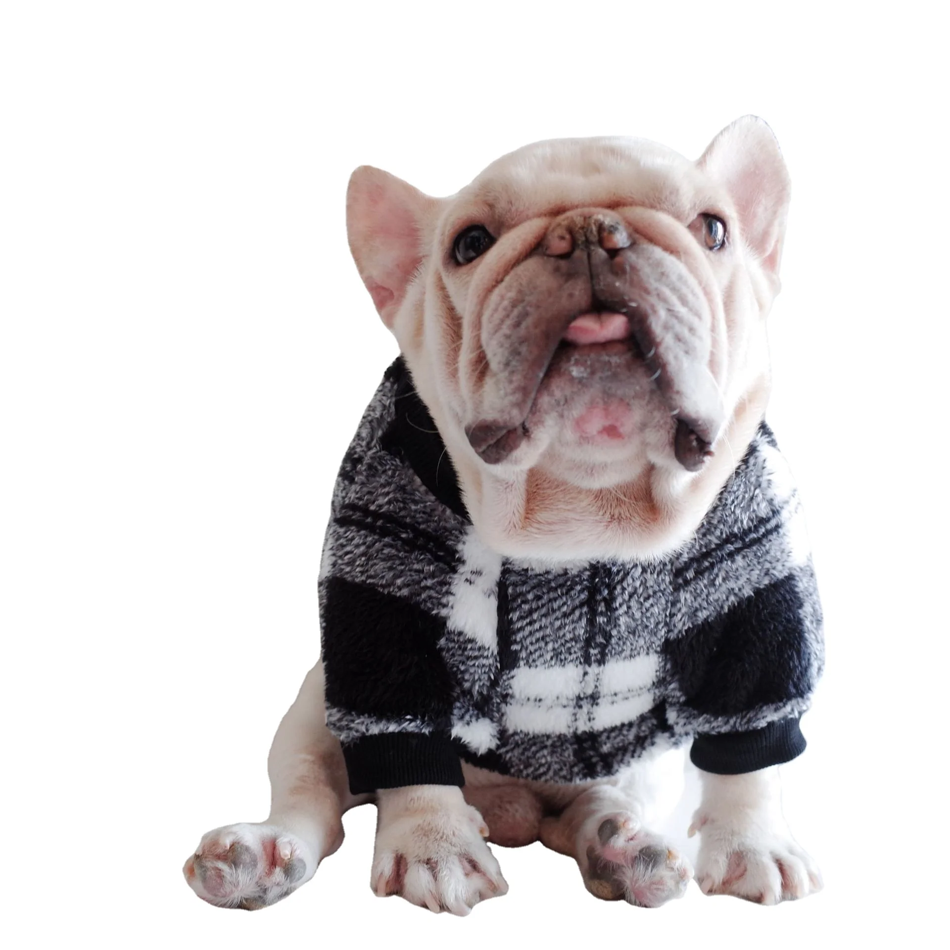 

New pet fashion sweater dog plaid color matching plush coat puppy stretch autumn and winter clothes, 3 colors
