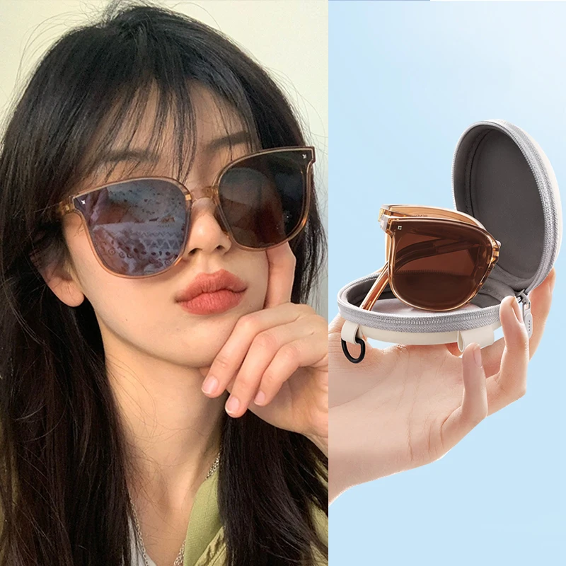 Fashion Women Folding Sunglasses UV Protective Portable Collapsible Glasses For Women Square Fold Sunglasses With Case