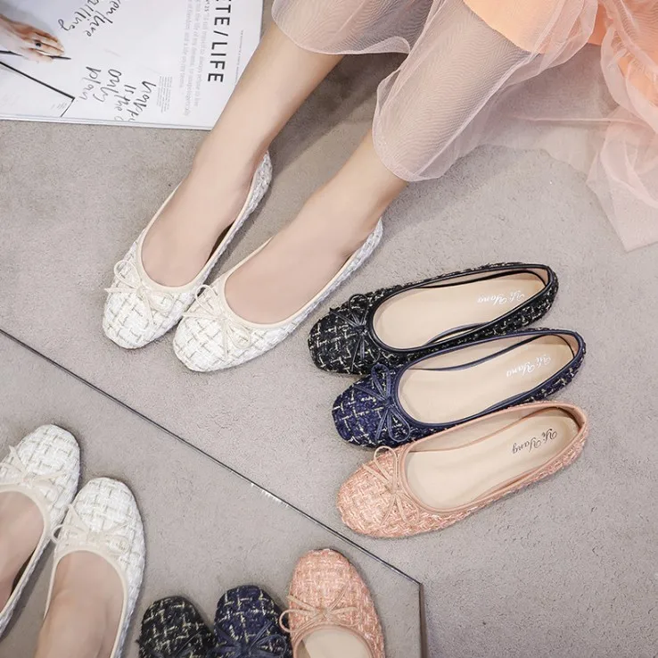 

Wholesales Pointed Knit Upper Flat Women and Ladies Loafer Shoes, Blue/black/gold/white