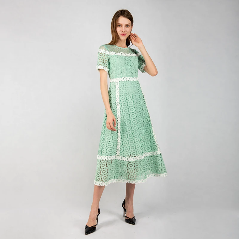 
Round Neck Flower Lace Maxi Dress Frock Design Slim Fit Elegant Luxury Party Dress 