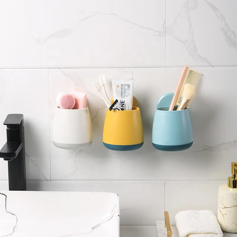 

2021 Newest Design Multifunctional Toothbrush Holder Punch-free Wall Suction Storage Rack Kitchen Bathroom Home