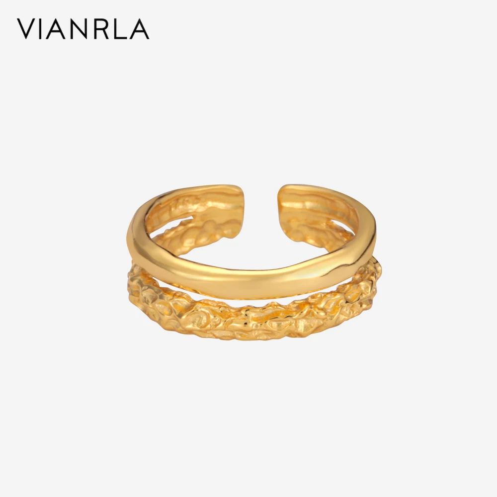 VIANRLA 100% 925 Sterling Silver Open Ring for Women INS Minimalist Irregular double lines gold color Jewelry Bijoux Birthday