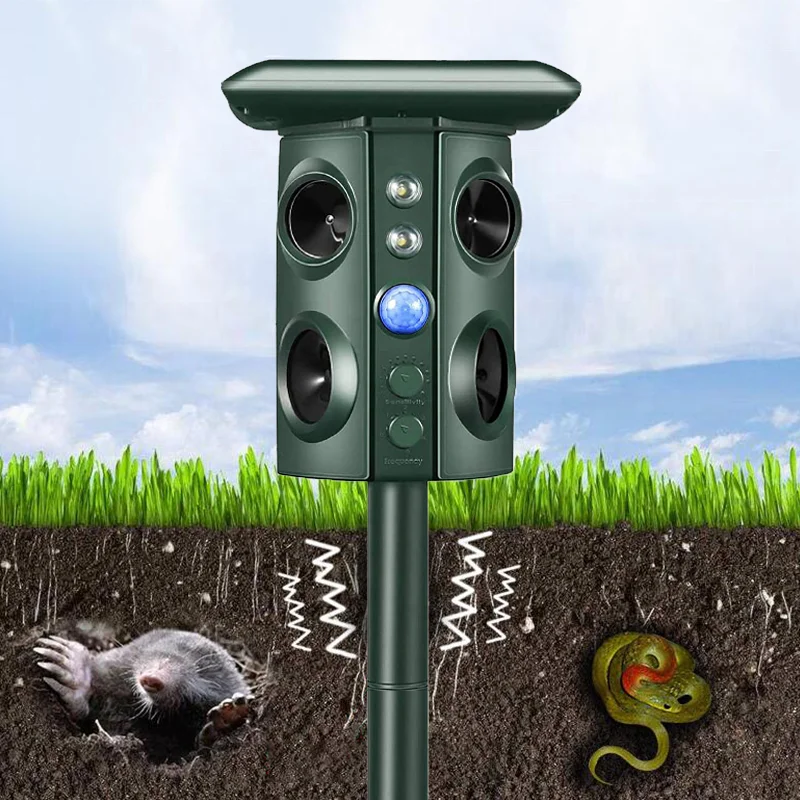 

Factory Quality Solar Ultrasonic Animal Repeller Dog Mice Bird Repel Pigeons Snake Repellent For Outdoor Garden Orchard