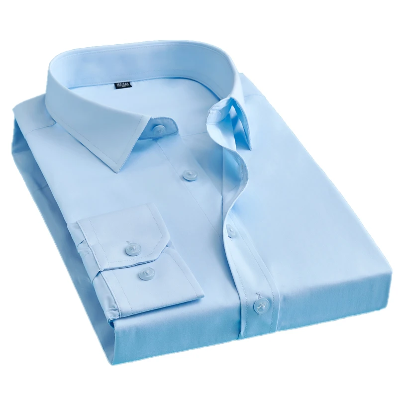 

2020 Basic Shirt 35% cotton 65% polyester long Sleeve Mens Casual Solid color business Shirts for Men quality plus size, Black