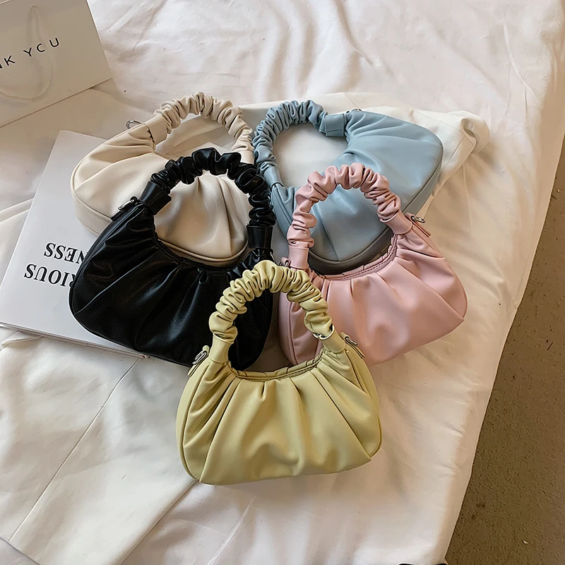 

Pleated Handle Soft Pu Leather Small Tote Purses Crossbody Shoulder Bags for Women 2021 Fashion Luxury Lady Purses and Handbags