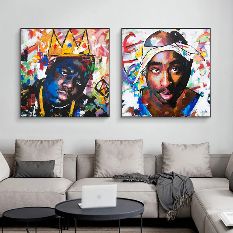 

Famous People Tupac Hip Hop Singer Portrait Graffiti Art Oil Painting Canvas Painting Wall Pictures For living Room Home Decor