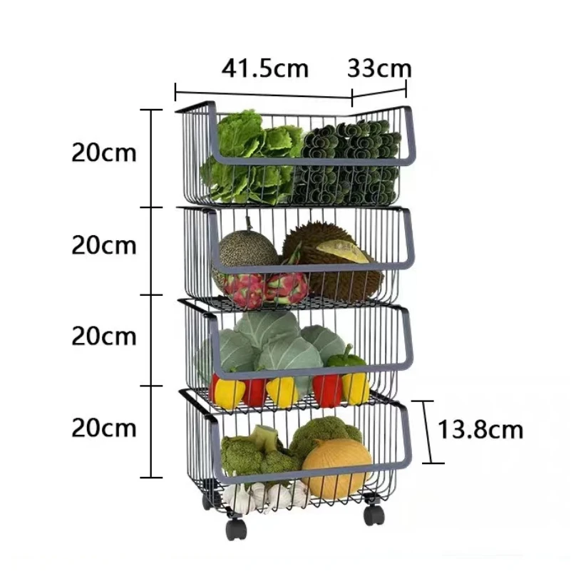 

Black Metal Wire Stackable Kitchen Storage Vegetable Fruit Toy Trolley Basket With 4 Universal Wheels, White;black or oem color