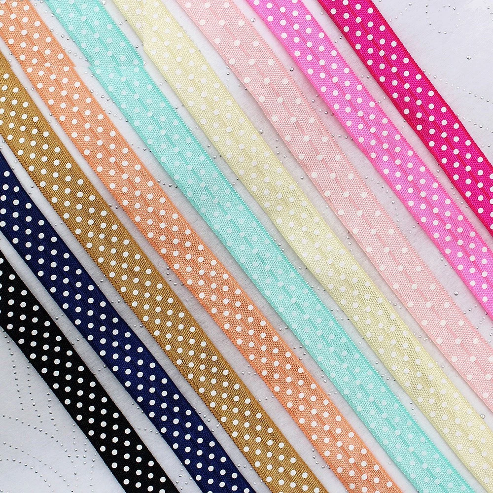 

Wholesale Custom White dot Printed Fold Over Elastic Ribbon For Hair Tie, 9 colors