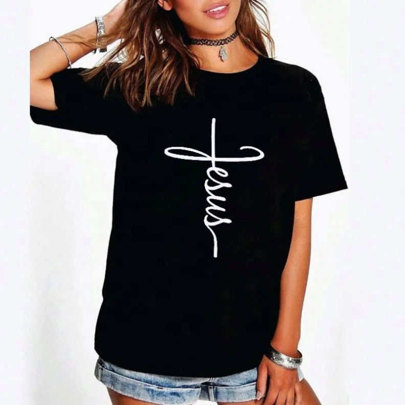 

Christian T Shirt Women Short Sleeve Tshirt Crew Neck Soft Cotton Custom Logo P Funny Faith Loose Fit Casual Jesus T Shirt