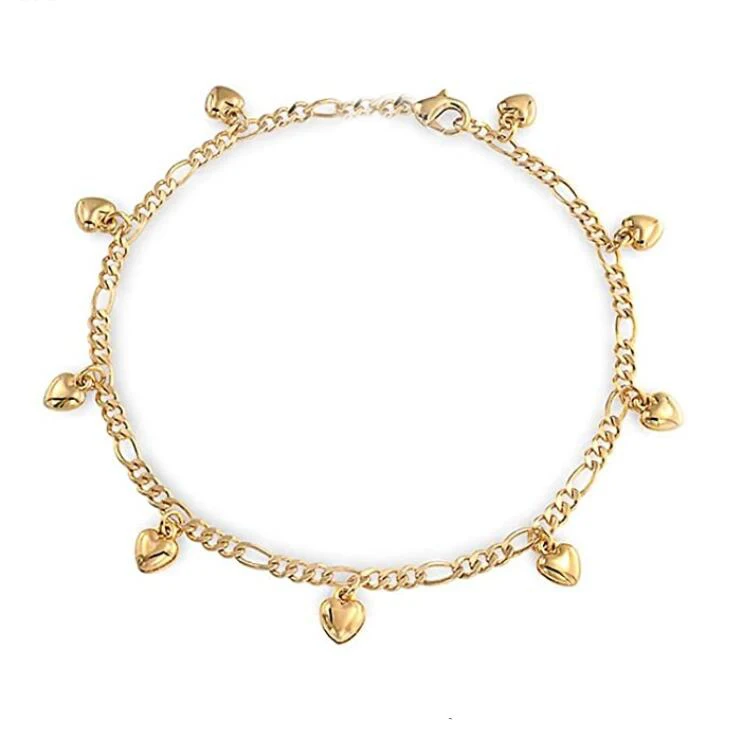 

Boho jewelry summer figaro chain anklet stainless steel heart charm anklets for woman gift for her choker beach anklet