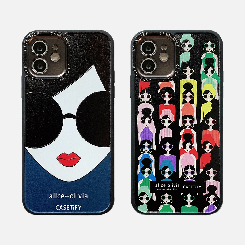 

Fashion Girl Camera Protection Hole Phone Cases for iPhone 12 11 pro max X XS XR 8 Plus 12mini Black Pink Matte Cover