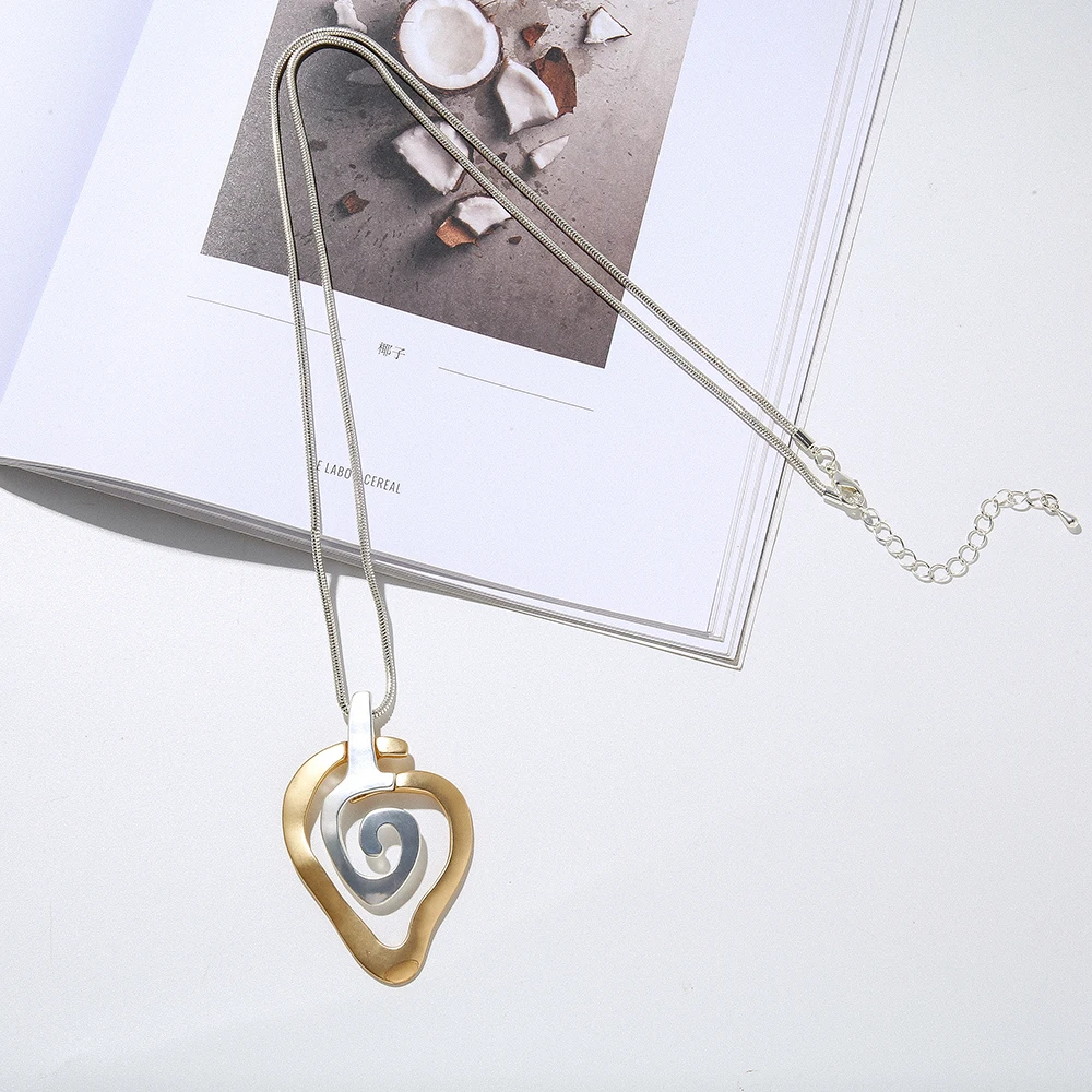 

TongLing alloy silver rope string irregular spiral open heart long adjustable chain pendant women necklace